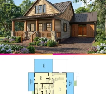 Efficient 1 Bed Cottage Plan with Carport