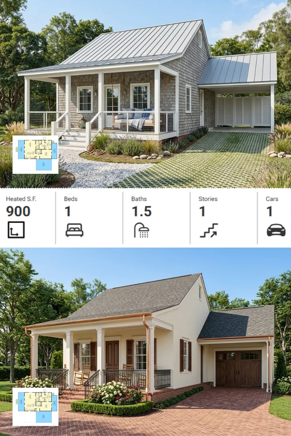 Coastal Style Small House Plan - 900 Sq Ft