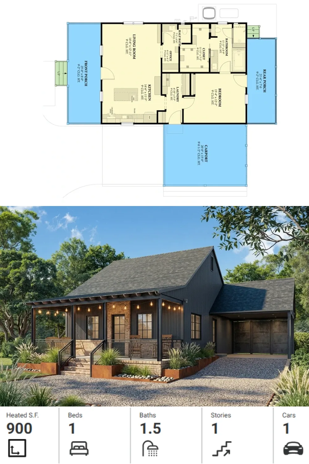 Modern-Rustic 1-Bedroom Home Design