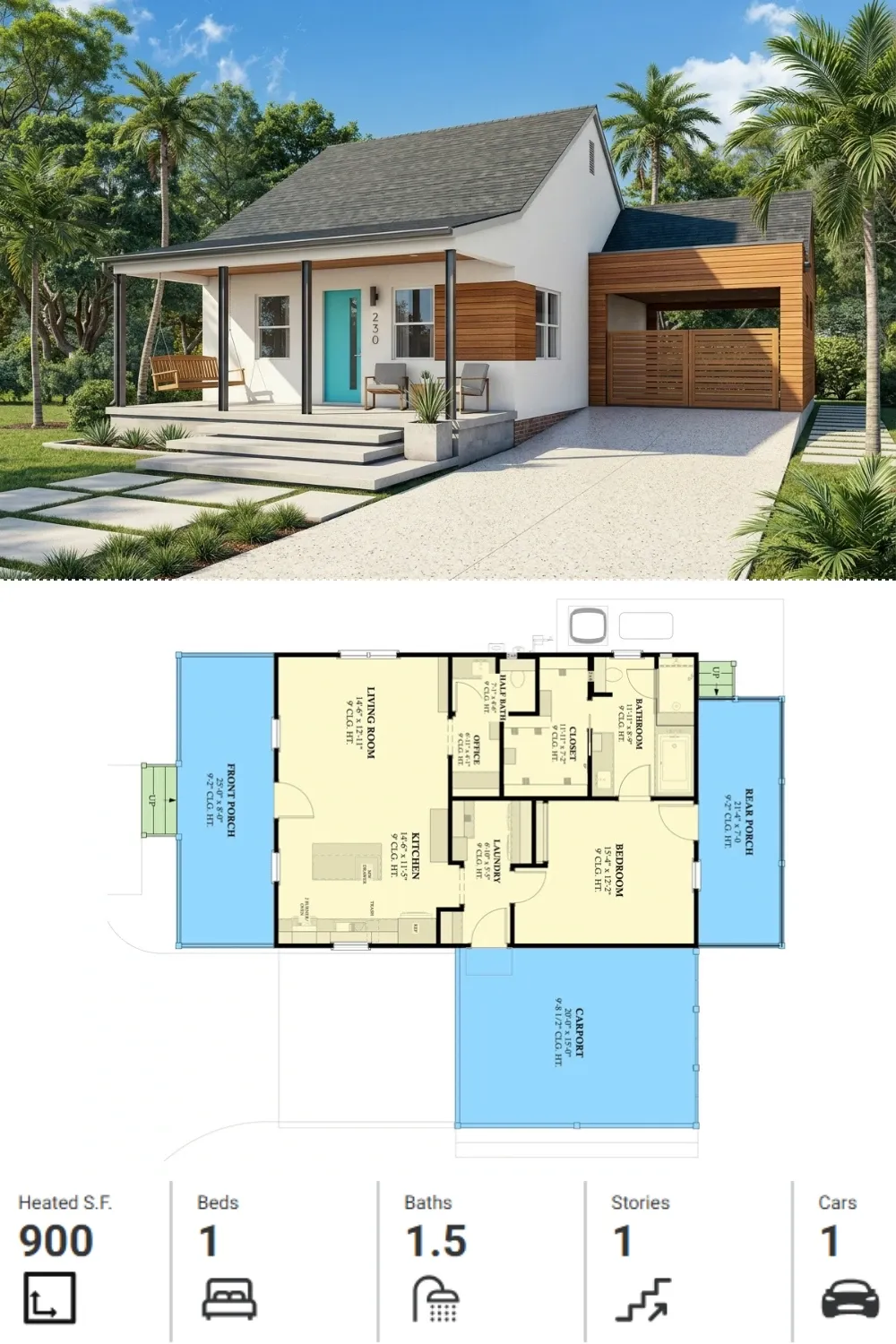 Mid-Century Modern Inspired Small Home Plan