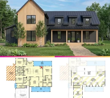 Modern Farmhouse Plan with Mixed Siding and Metal Roof