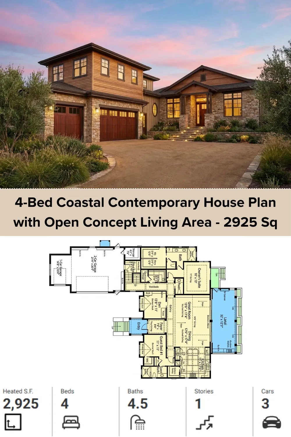 Floor Plan Layout: 2,925 Sq Ft Coastal Contemporary Home