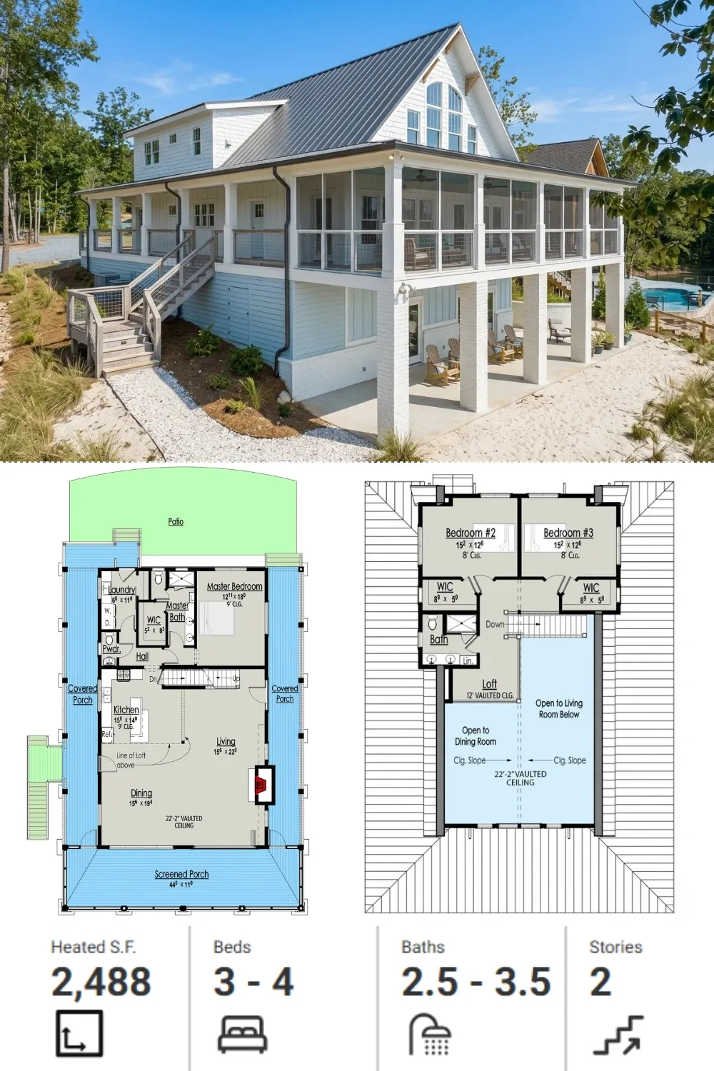 Coastal Cottage Floor Plan with Blue Siding