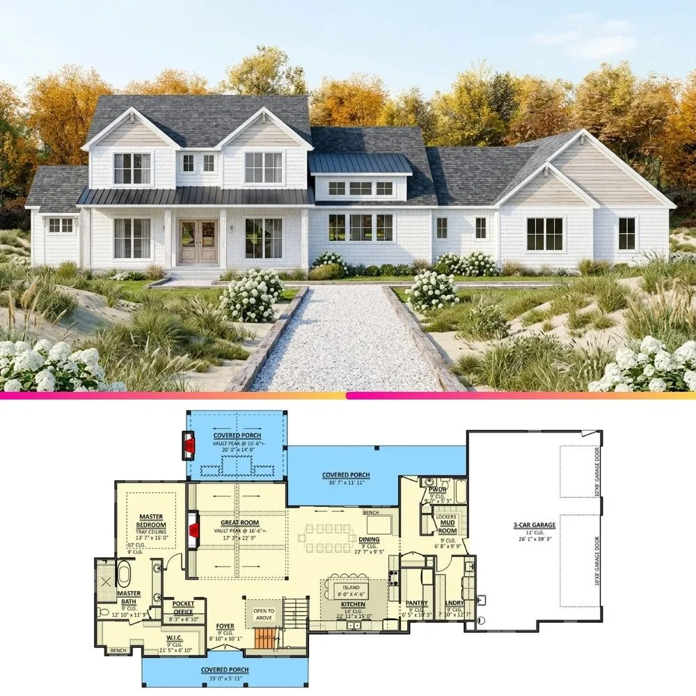 4 Bed Modern Farmhouse Plan: Layout & Facade Analysis
