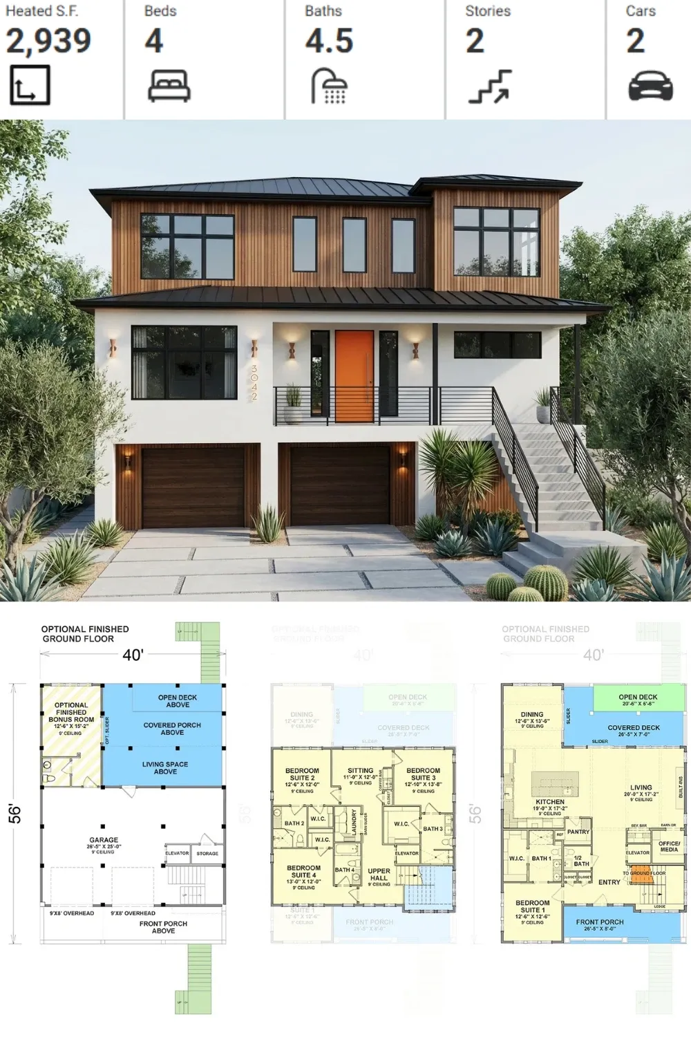 Mid-Century Modern Elevated House Blueprint