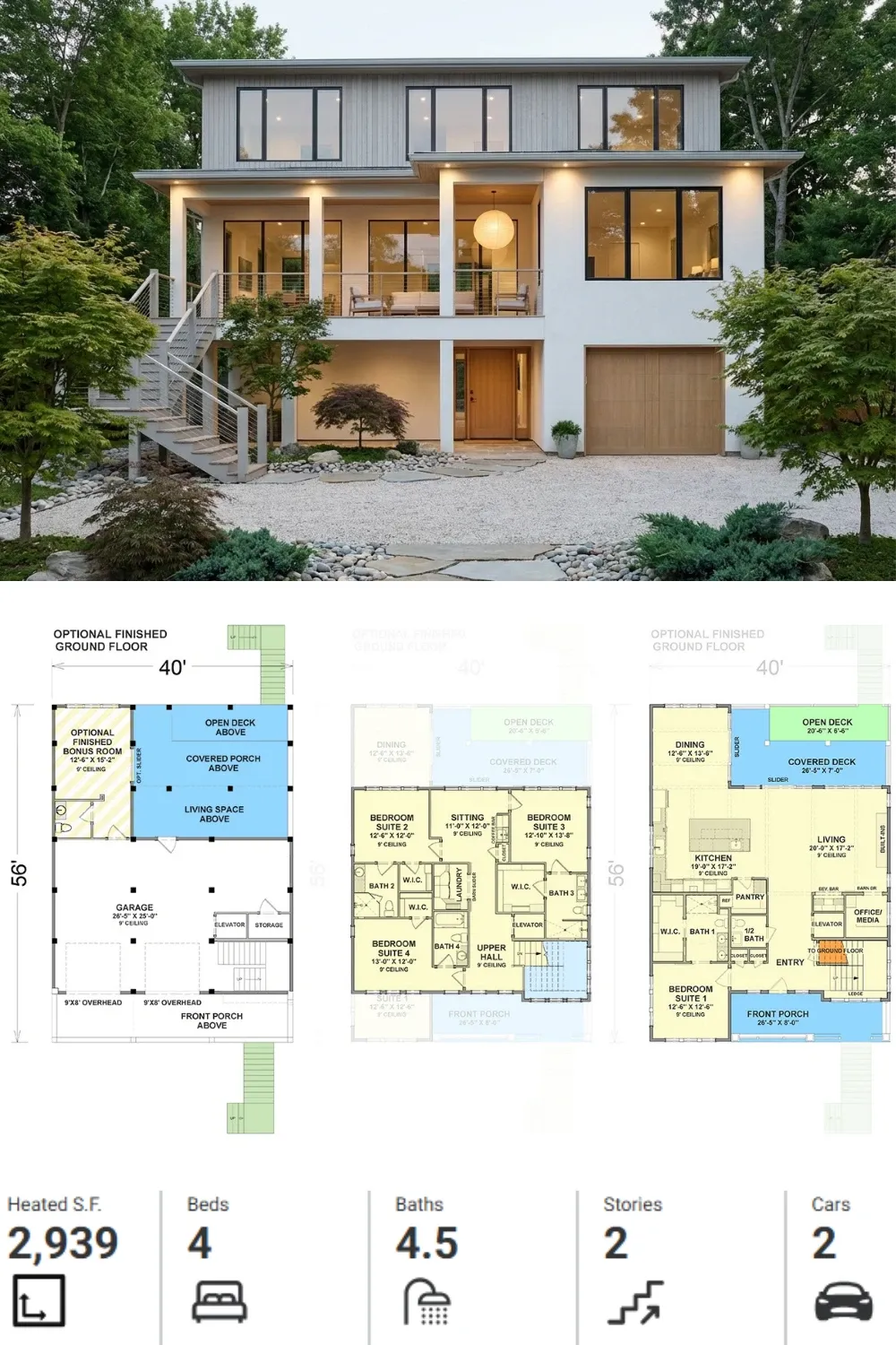 Minimalist Elevated Home Plan - 4 Bed, 4.5 Bath