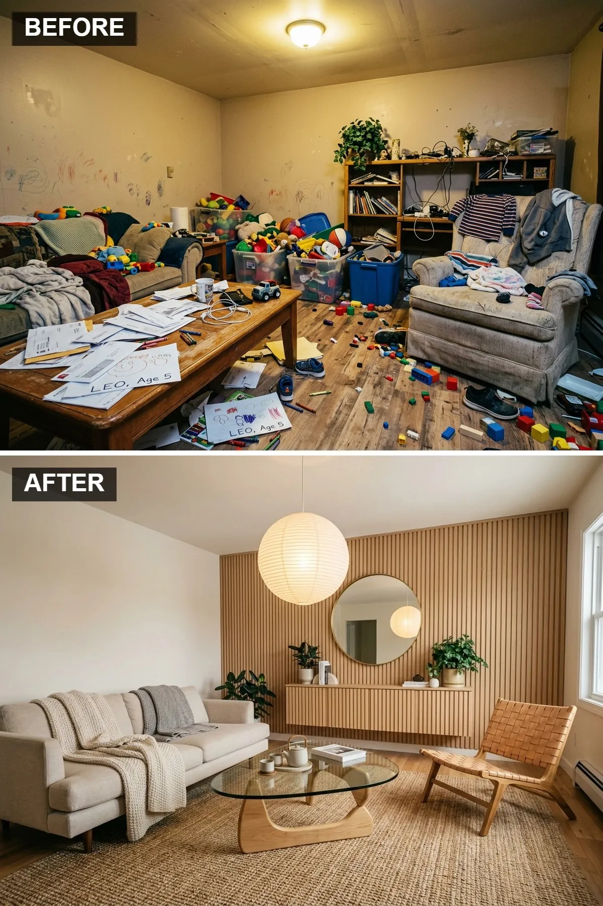 Japandi Serenity with Slat Wood Details