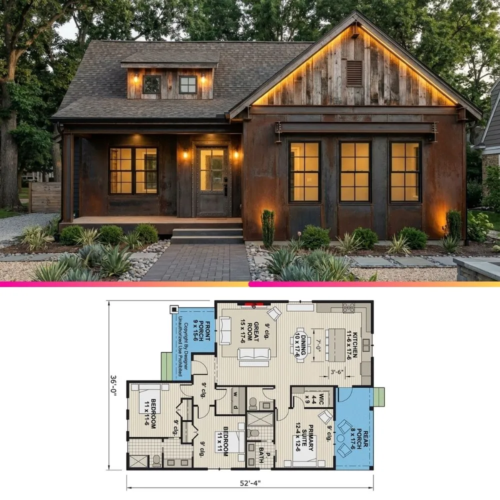 Rustic Industrial Bungalow House Plan Under 1500 Sq Ft