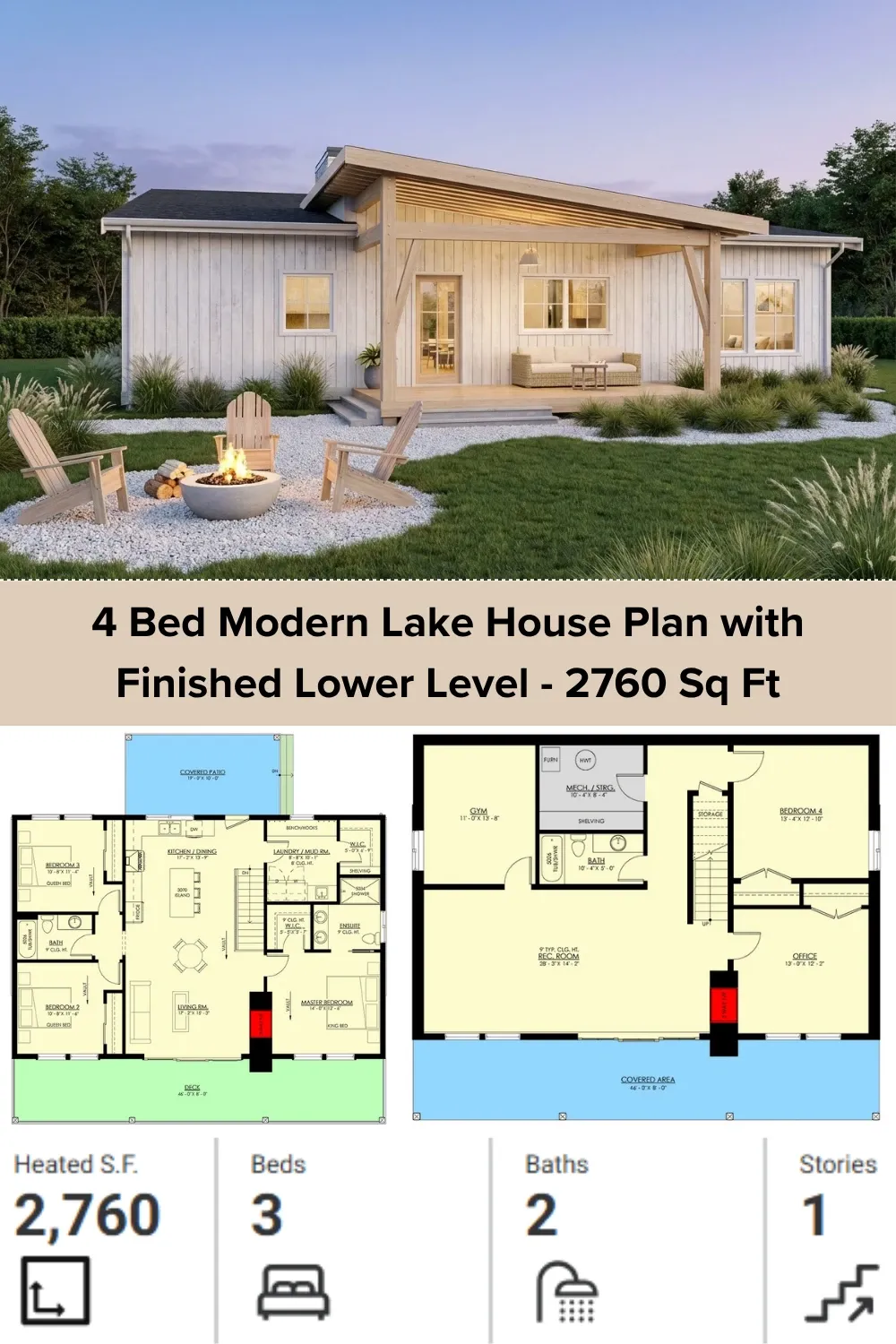 4 Bed Modern Lake House Plan: Scandi-Style & Layouts
