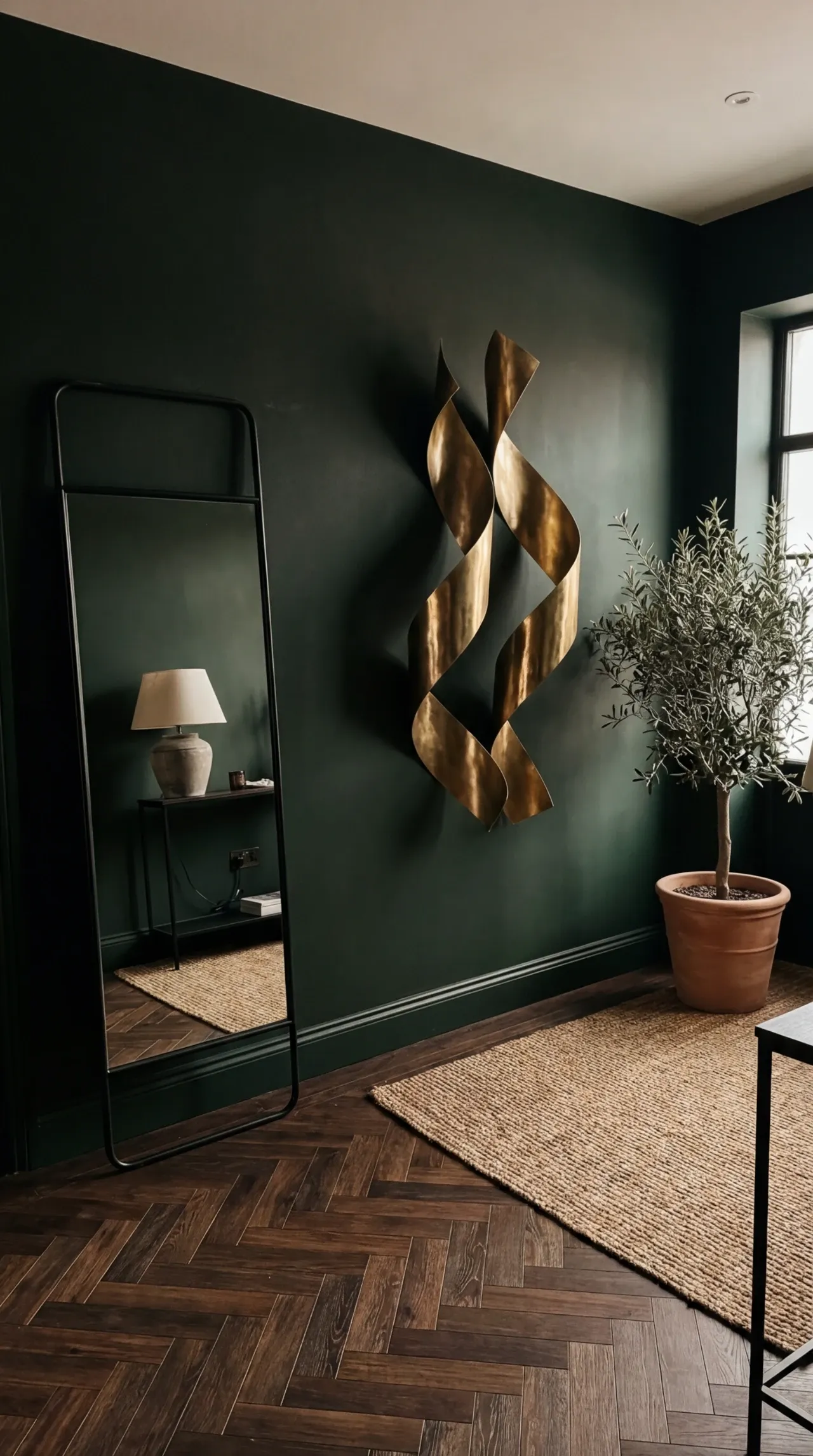 Luxurious Brass Sculpture on Moody Wall