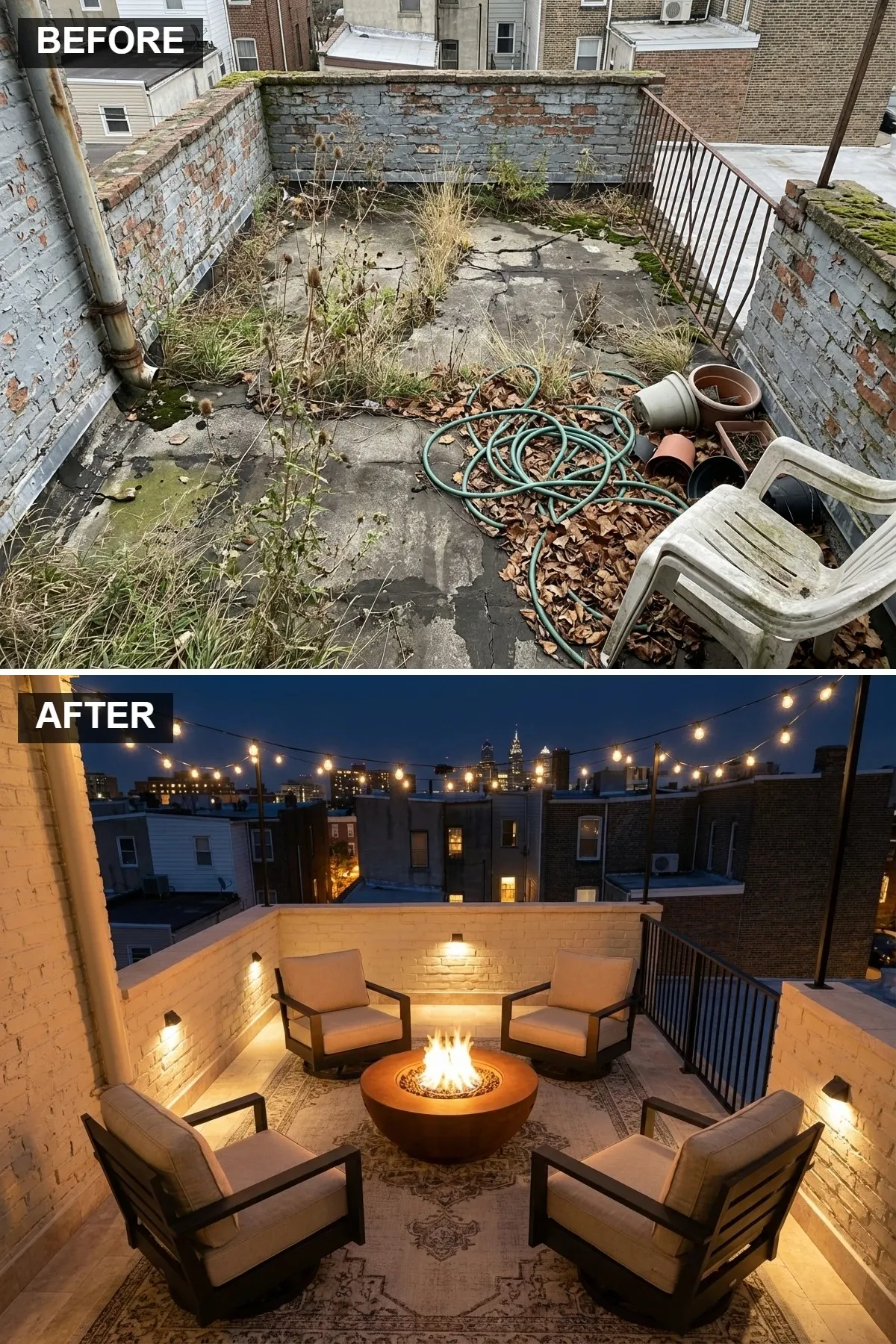 Cozy Nighttime Patio with Fire Bowl