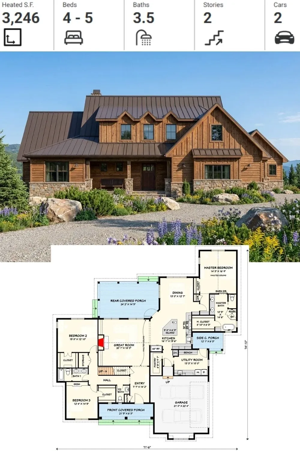 Rustic Wood Farmhouse & Main Floor Layout
