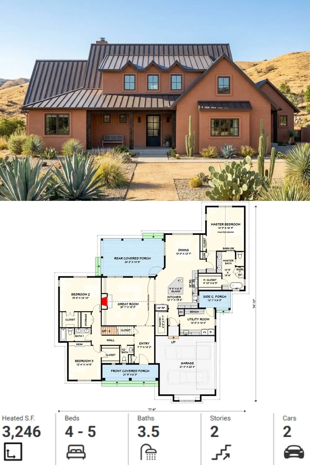 Desert Modern Farmhouse Plan & Layout