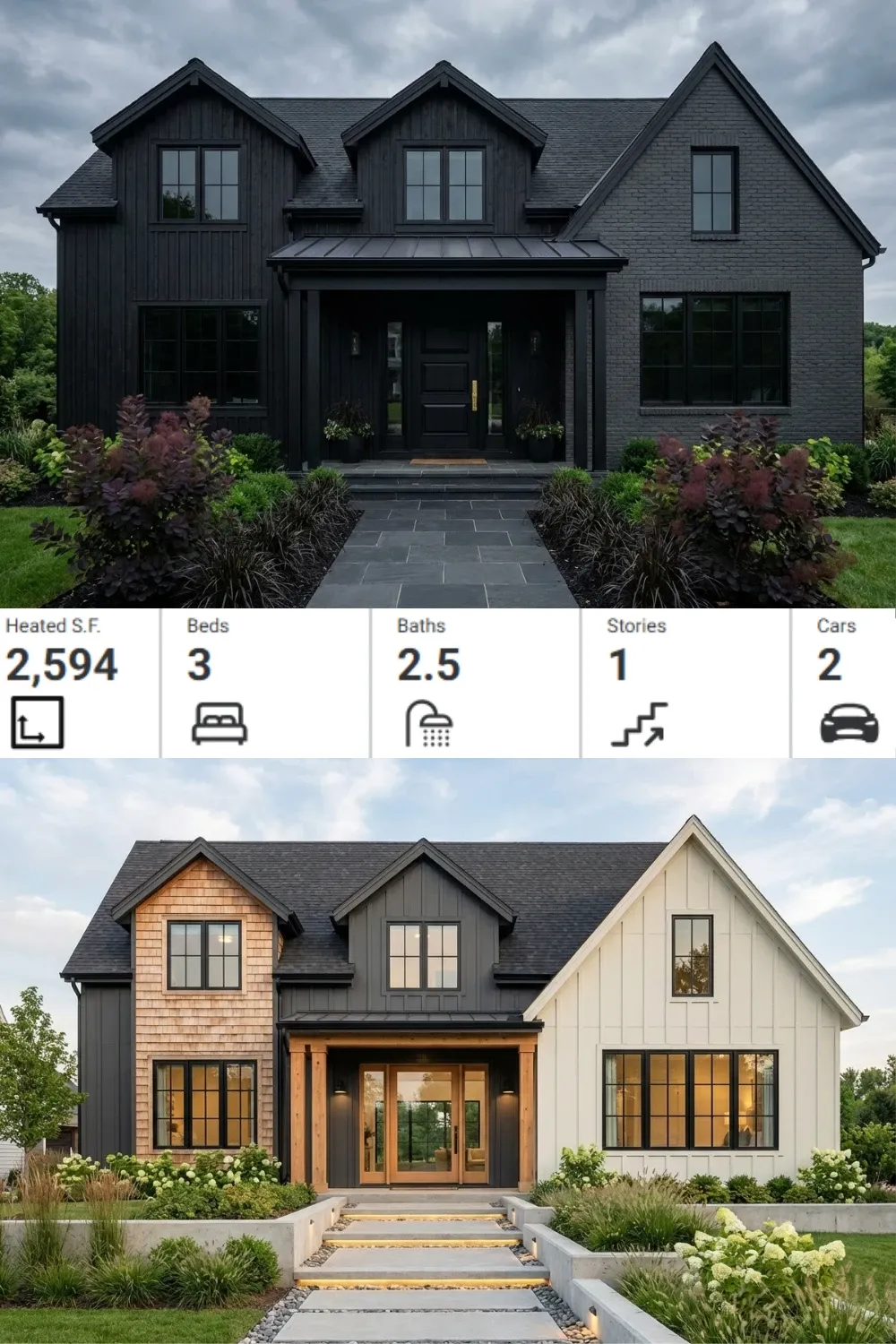 Dark Moody Farmhouse & White Rustic Facade Comparison