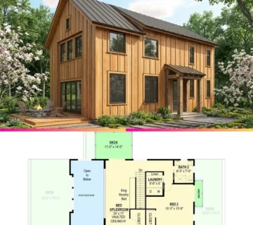 2 Bed Barn Style Modern Farmhouse Plan