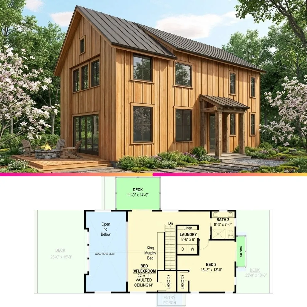 2 Bed Barn Style Modern Farmhouse Plan