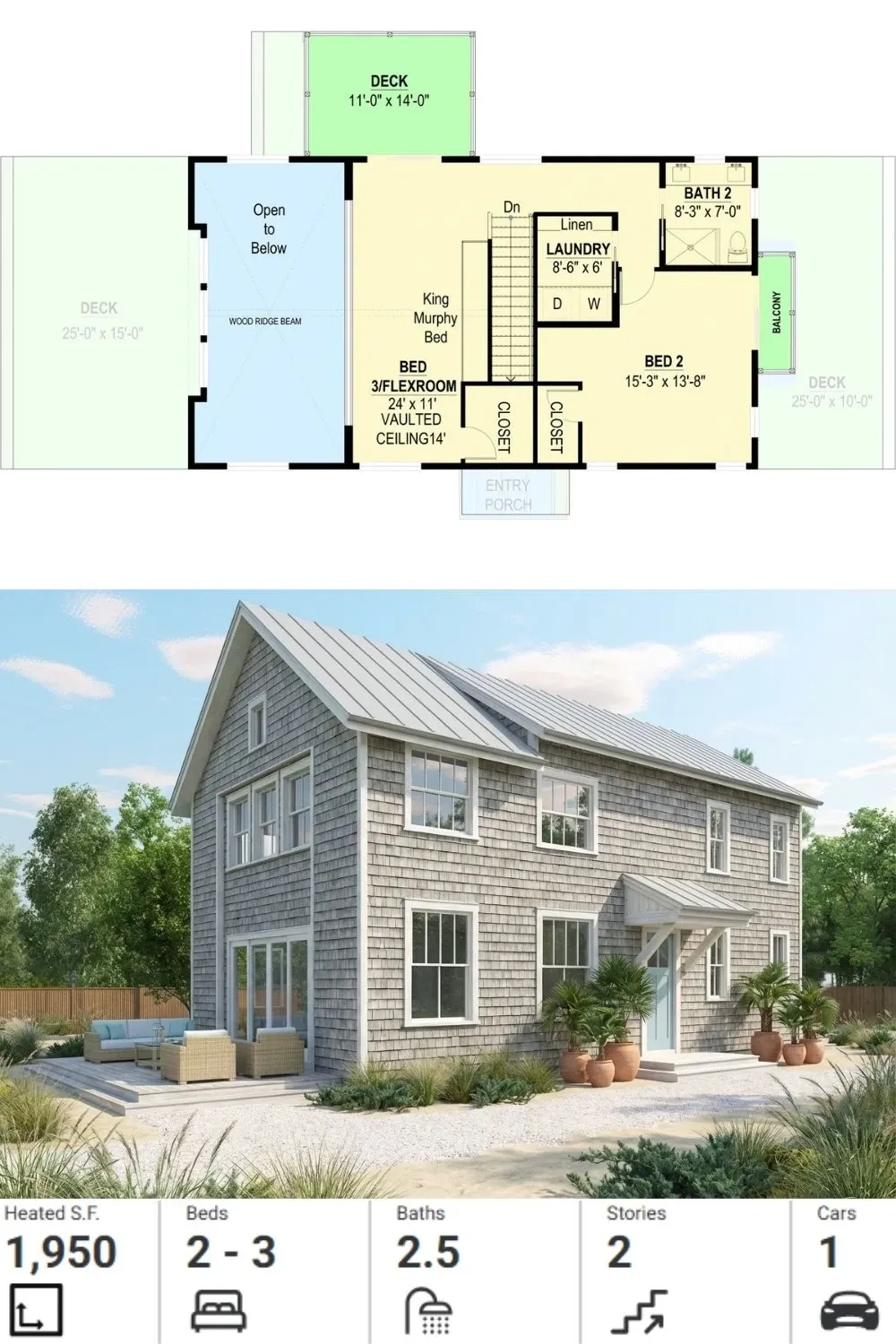Coastal Cedar Shake Barn Home Design