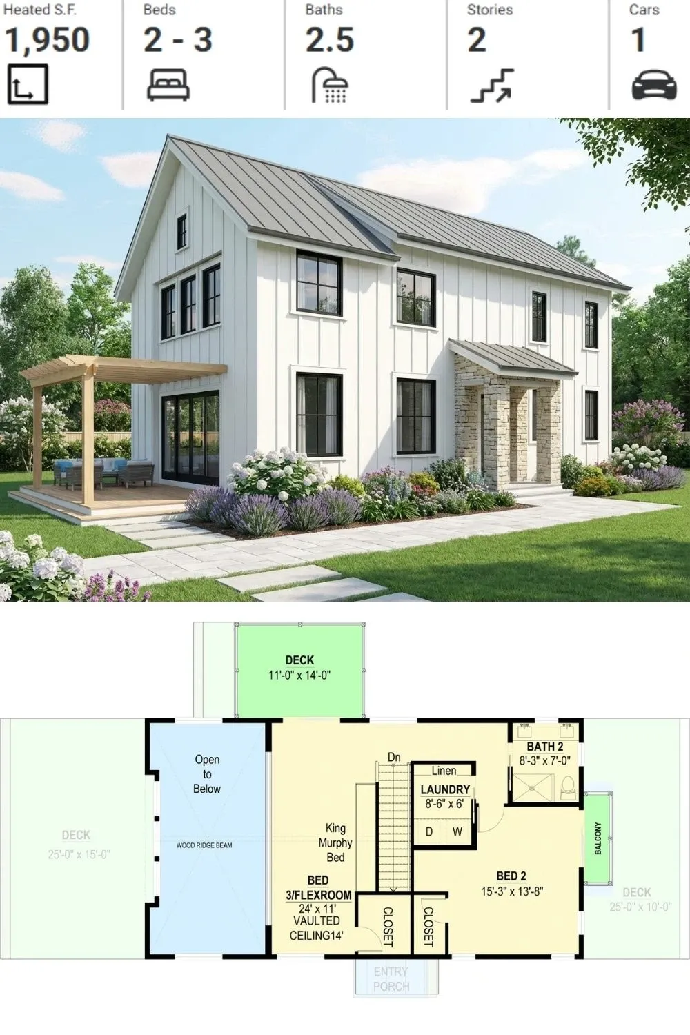 White Farmhouse Plan with Stone Accents