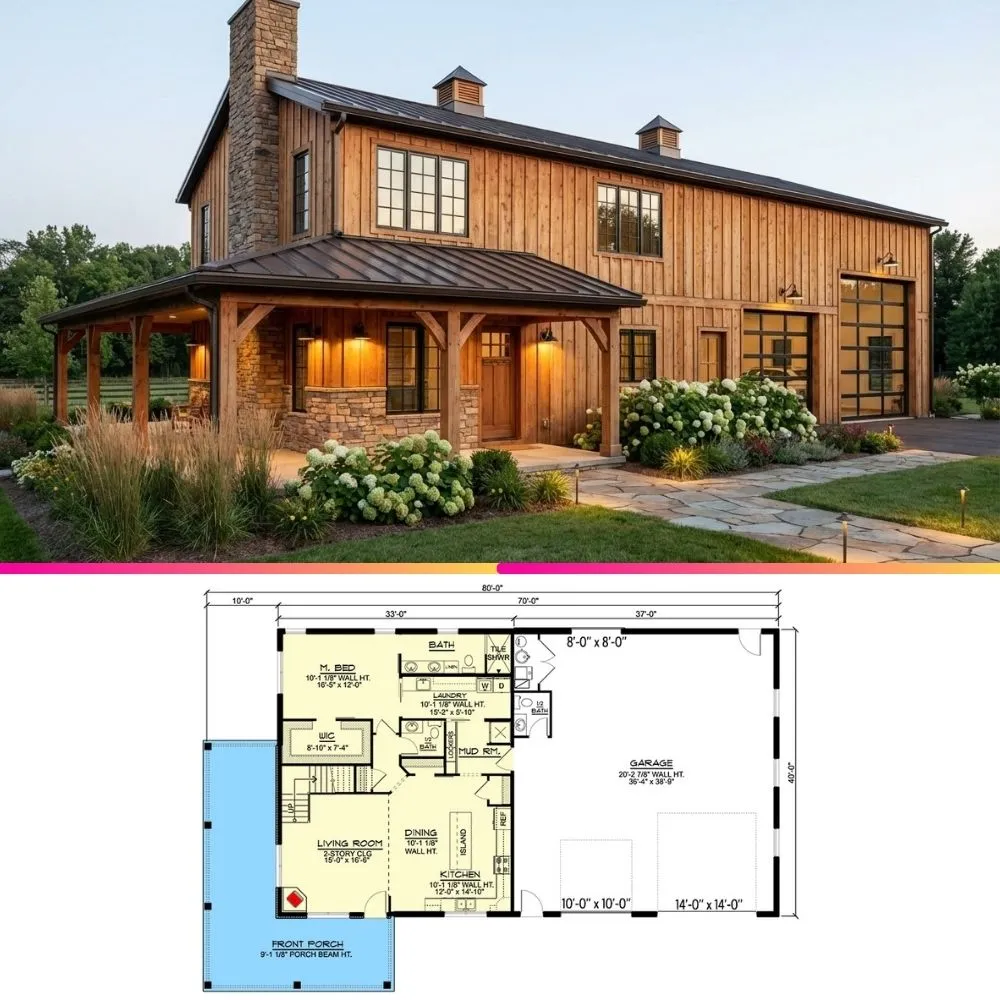 Modern Barndominium Plan with Huge Workshop Garage