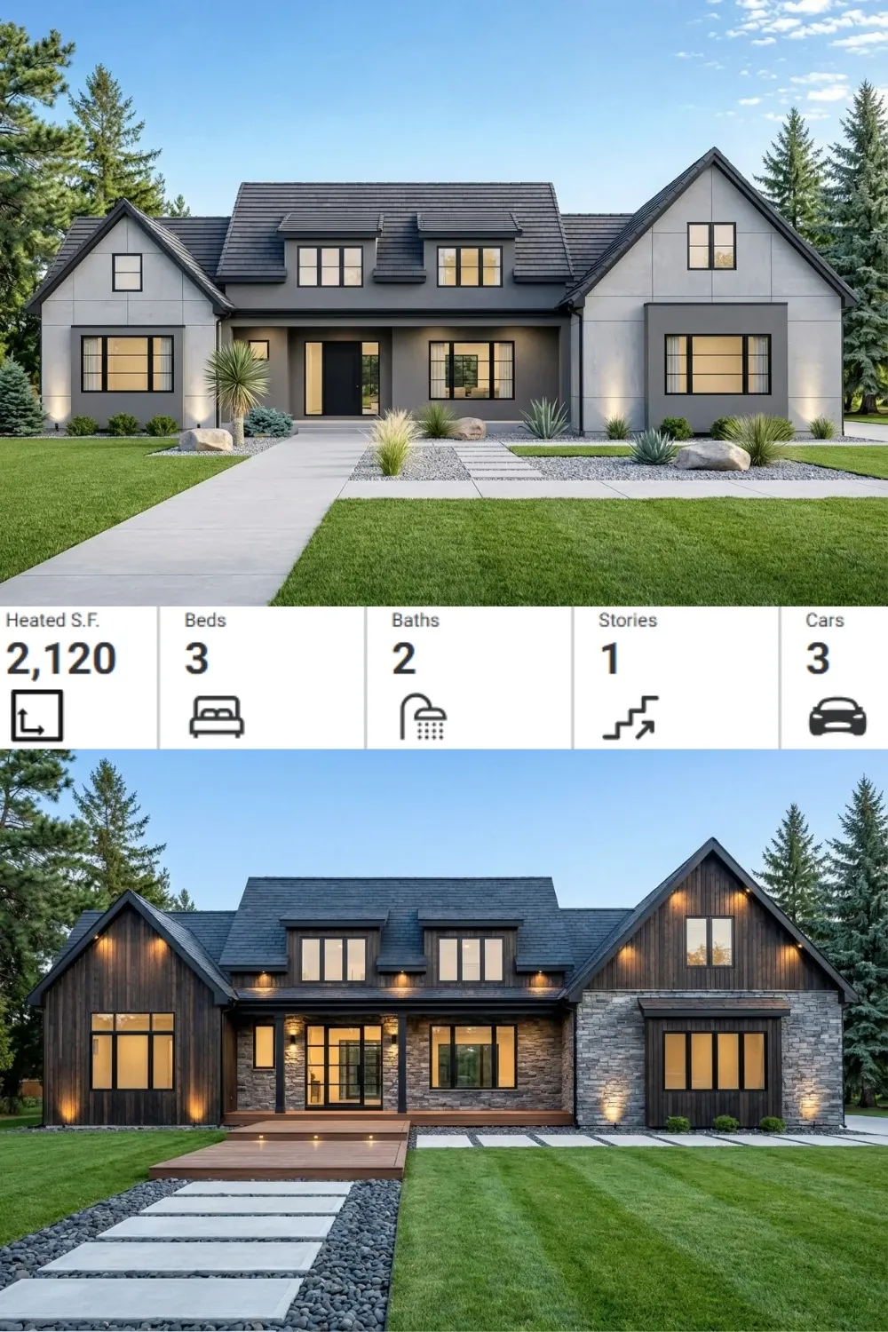 Concrete vs. Rustic: Two Stunning Modern Farmhouse Facades