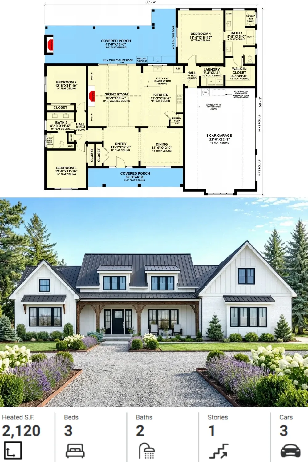 Classic White Modern Farmhouse with Floor Plan & 3-Car Garage