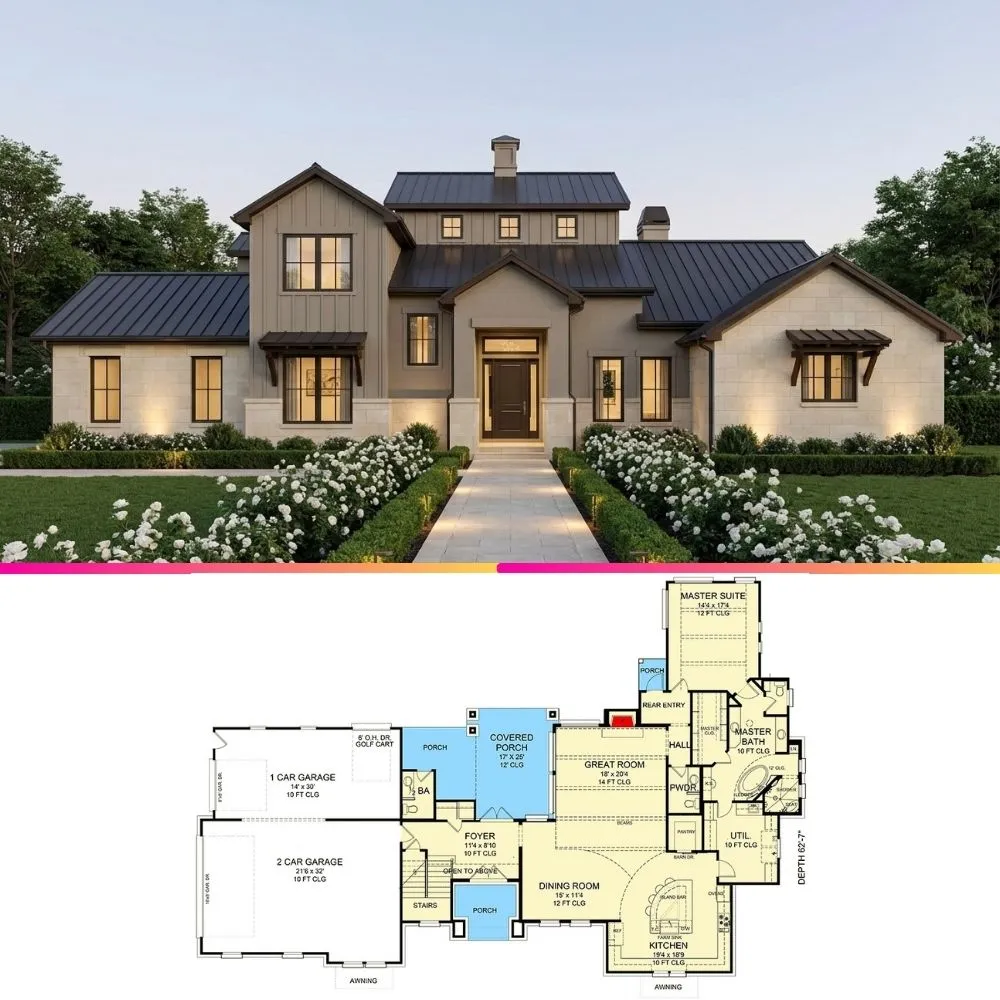 Transitional Hill Country Home Plan with Stone & Siding