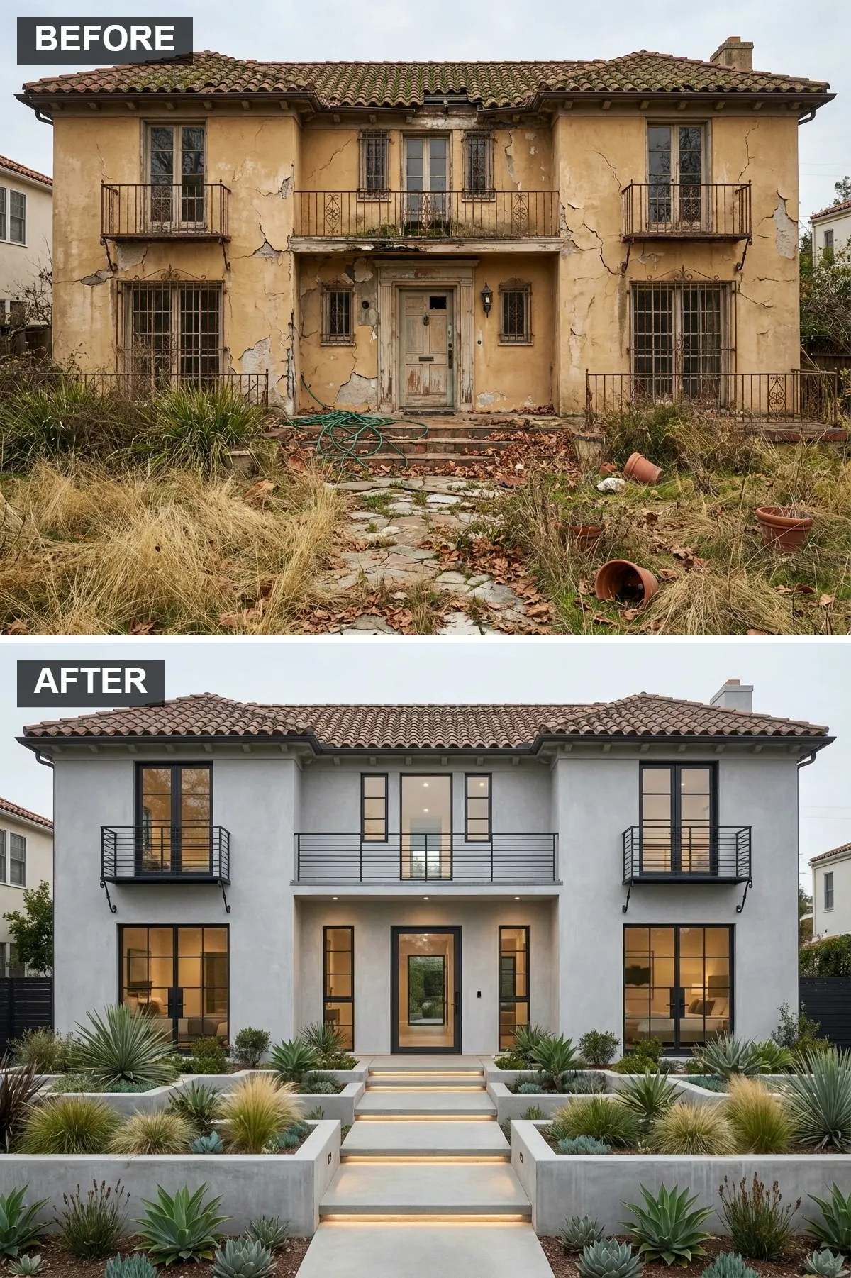 Sleek Grey Monochrome with Terraced Garden