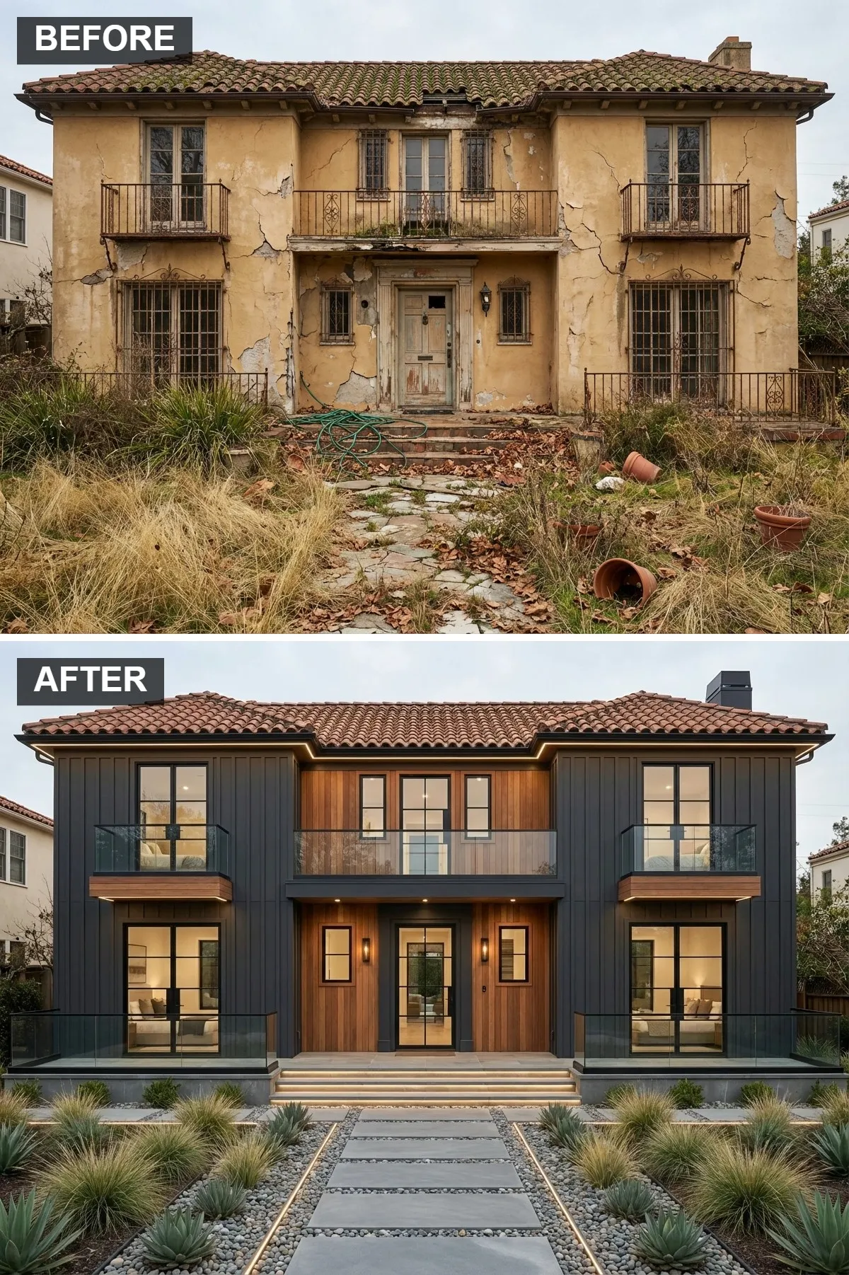 Dramatic Black & Wood Contrast