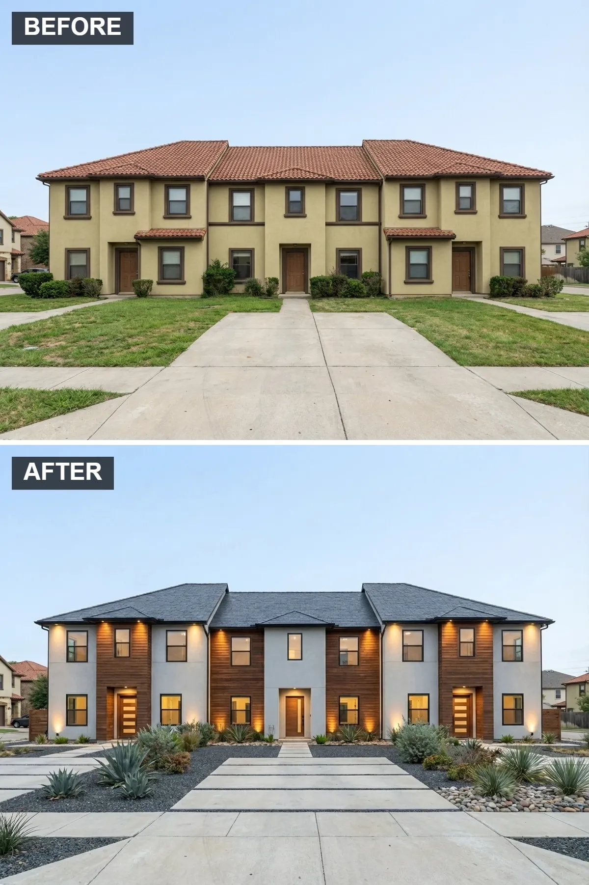 Modern Warmth with Wood and Stucco