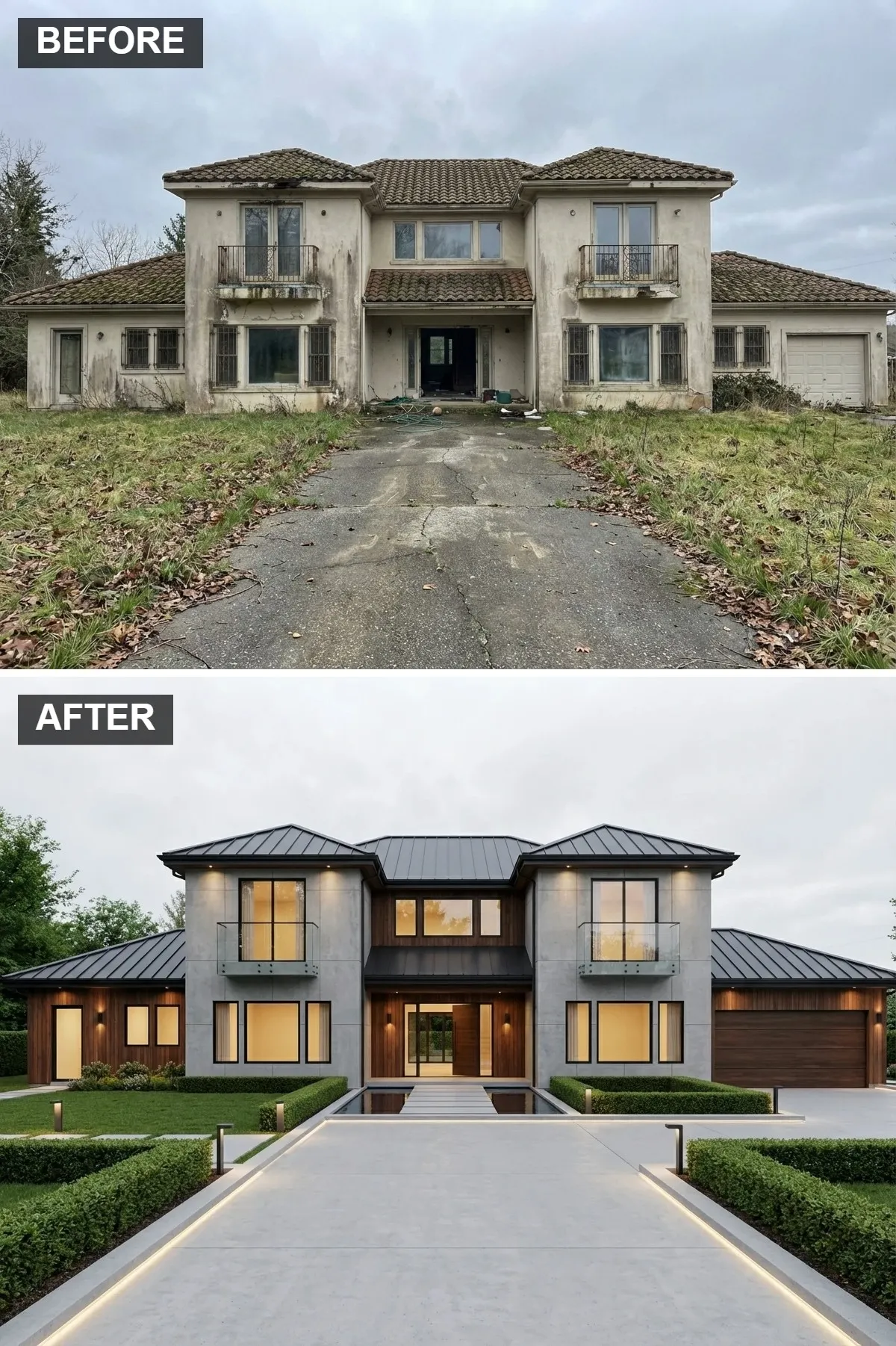 Minimalist Manor with a Water Feature