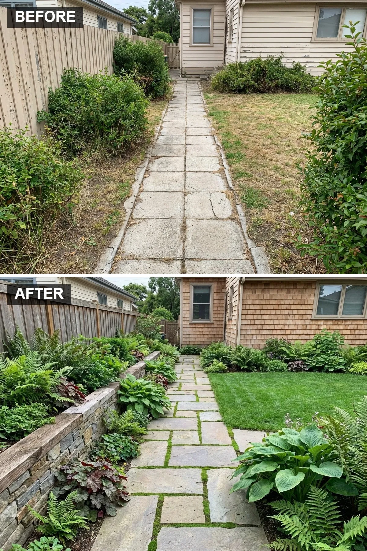 Rustic Charm with a Flagstone Path and Stone Wall
