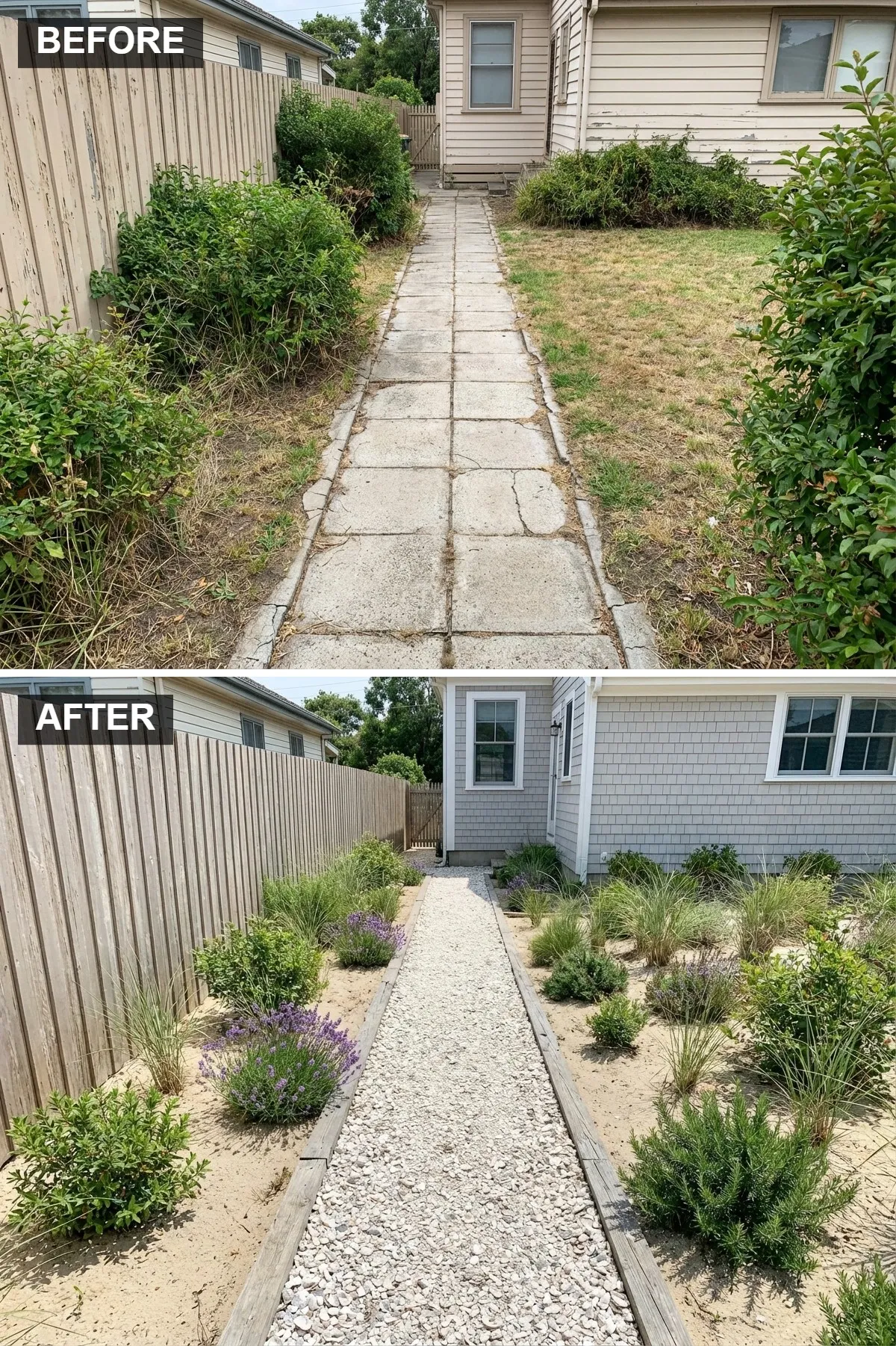 Coastal Vibes with a White Gravel and Wood Path