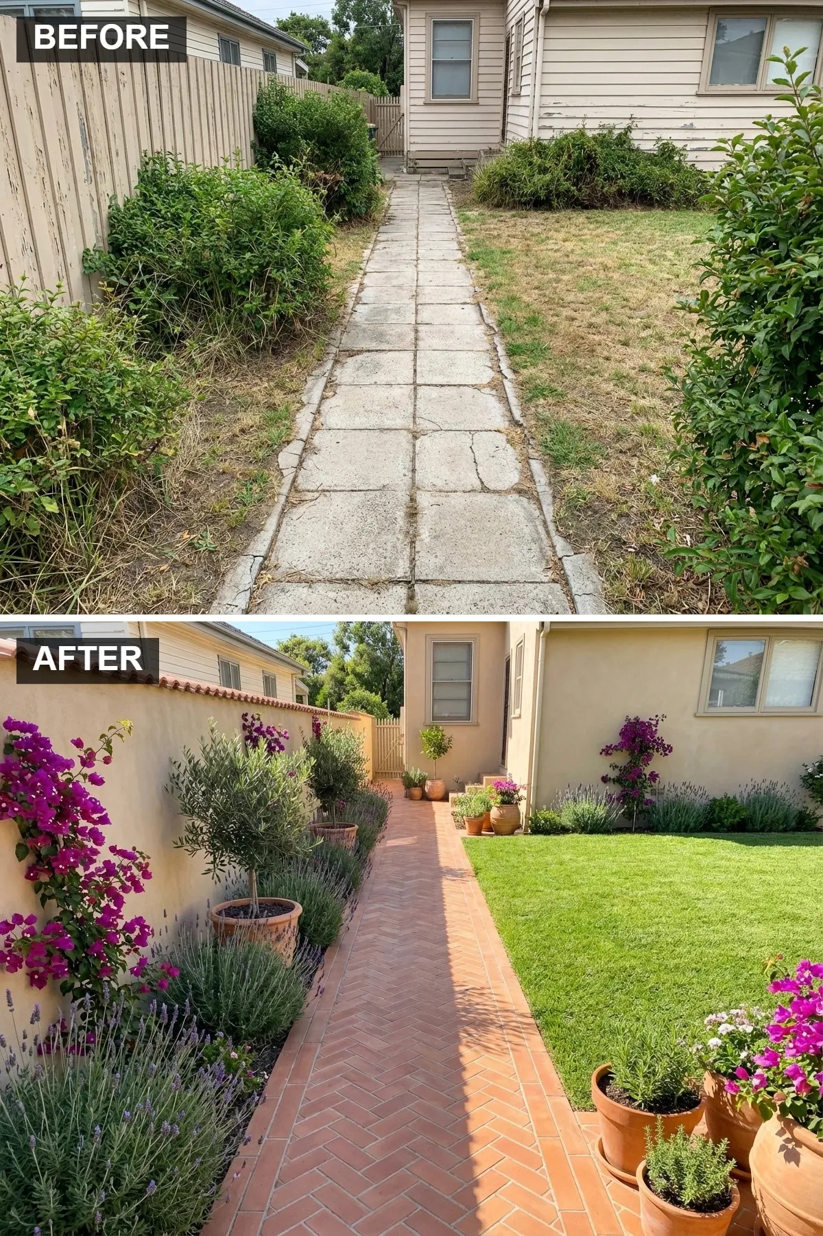 Mediterranean Charm with a Terracotta Herringbone Path