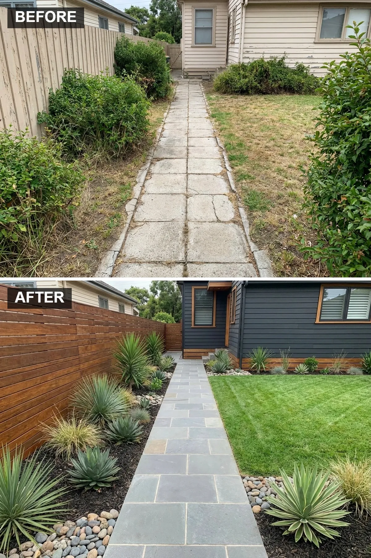 Contemporary Slate Walkway with Dark Siding