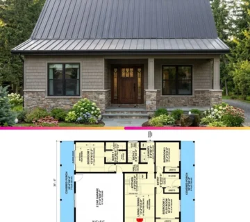 Efficient 2 Bed Modern Cottage Floor Plan (1,098 sq ft)