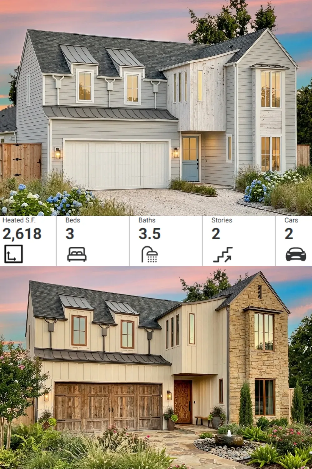 2-Story Scandinavian Modern House Plan with Facade Options