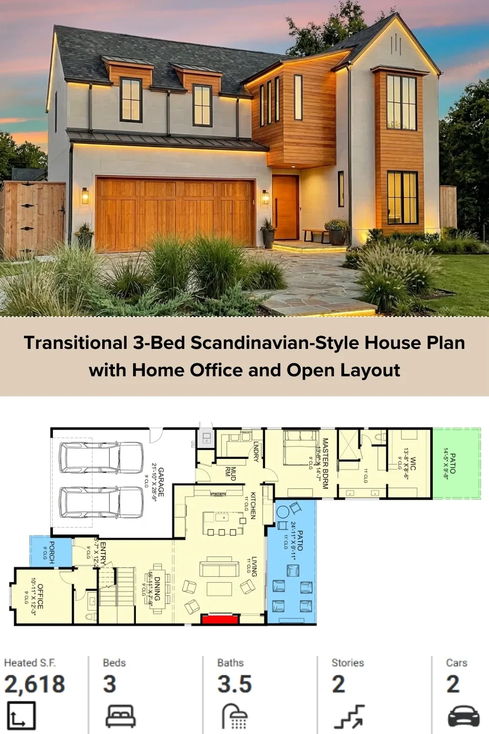 Transitional Home Plan: Office, Game Room & Open Living