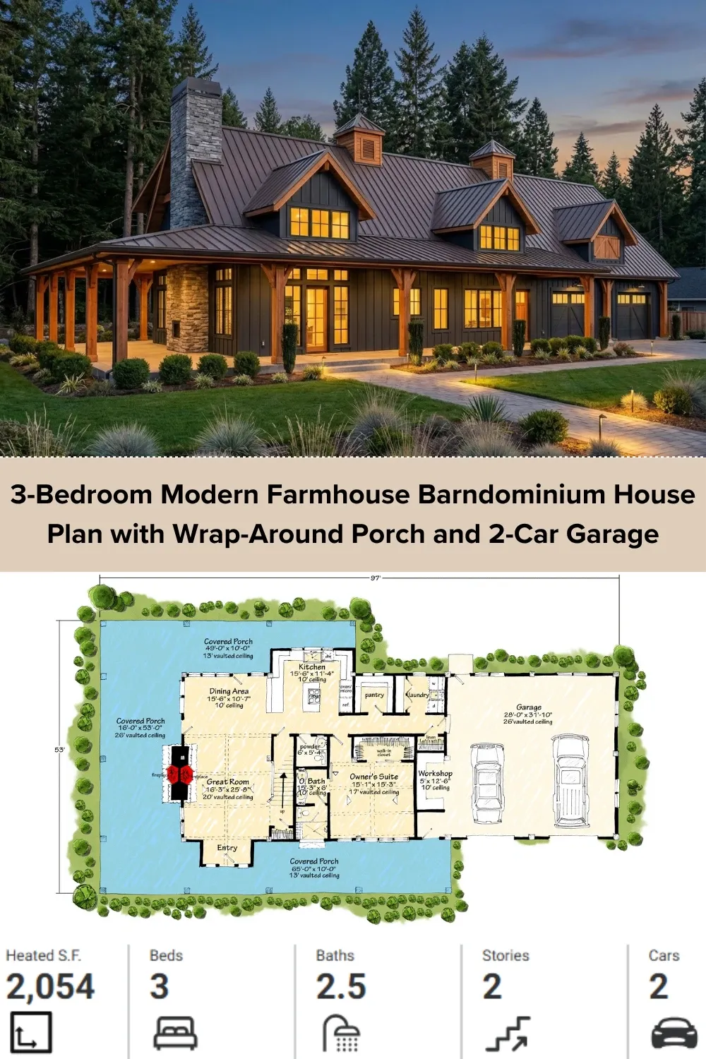 Industrial Modern Barndominium Plan | Brick & Steel