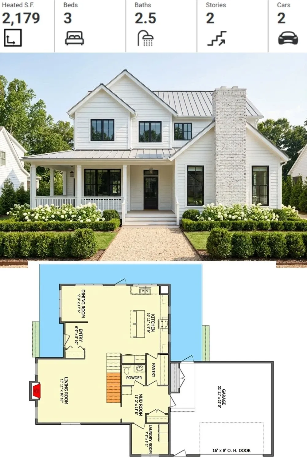 White Modern Farmhouse with Brick Chimney