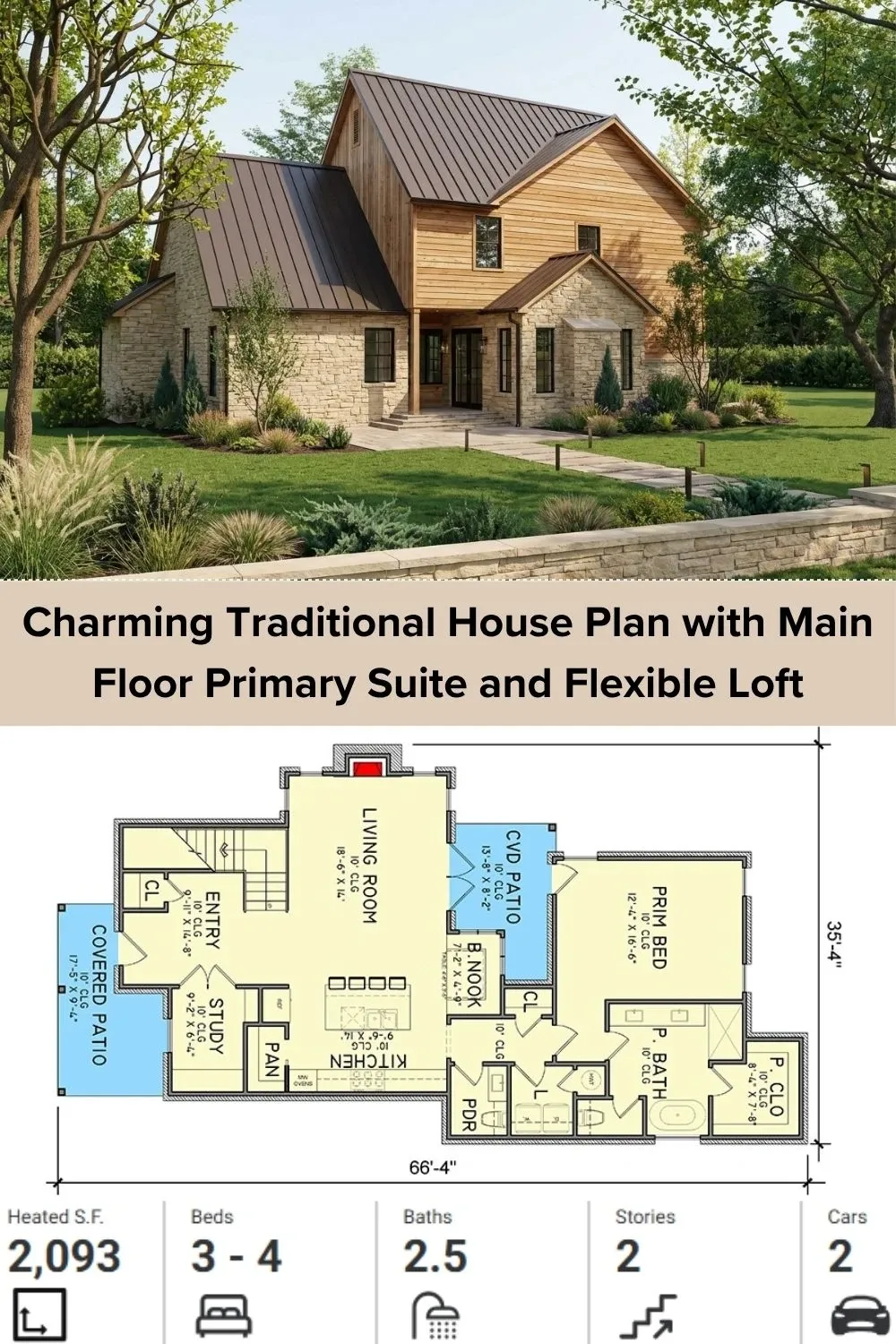 Wood & Stone Farmhouse Exterior & Plan