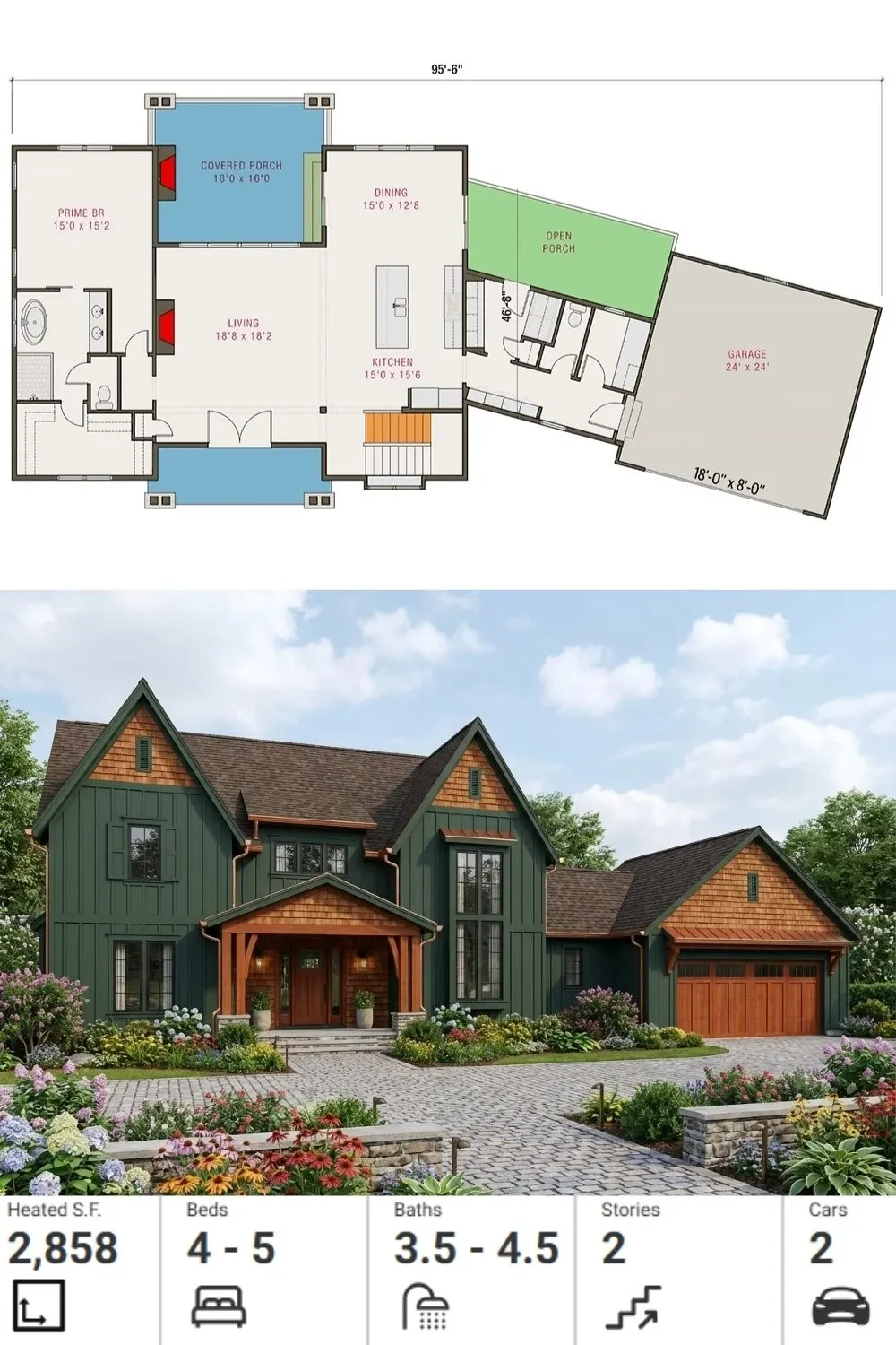 4-Bed Craftsman Farmhouse Plan with Main Floor Master