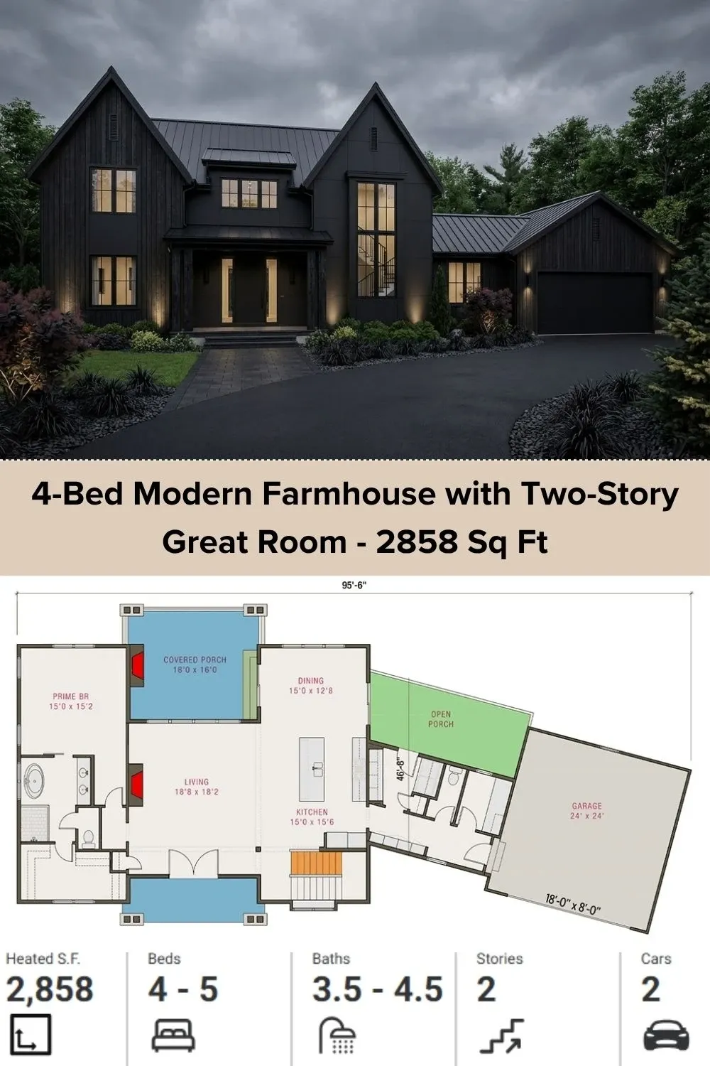 Modern Farmhouse Floor Plan with Great Room and Lower Level