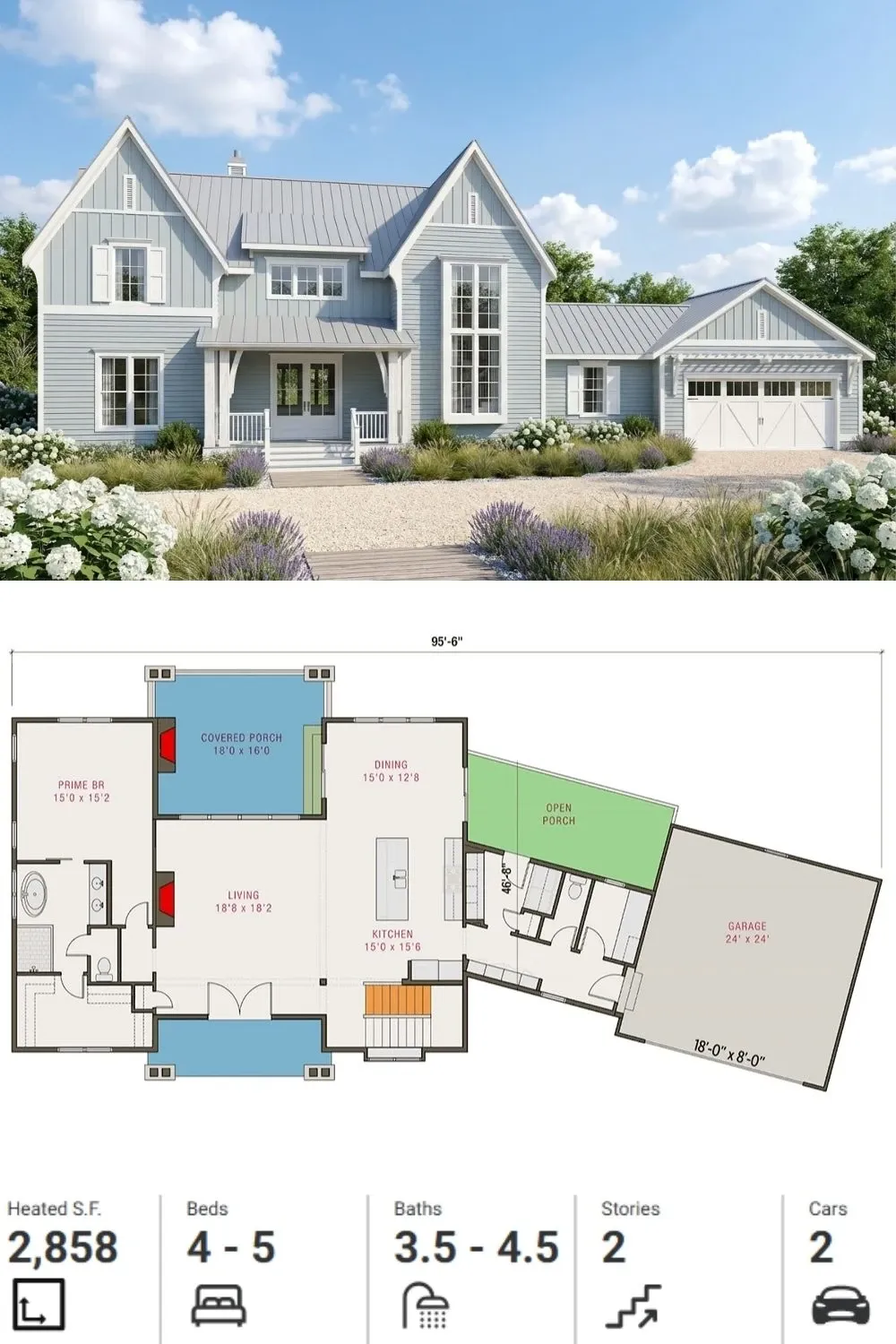 Coastal Style Modern Farmhouse Plan with 4 Bedrooms