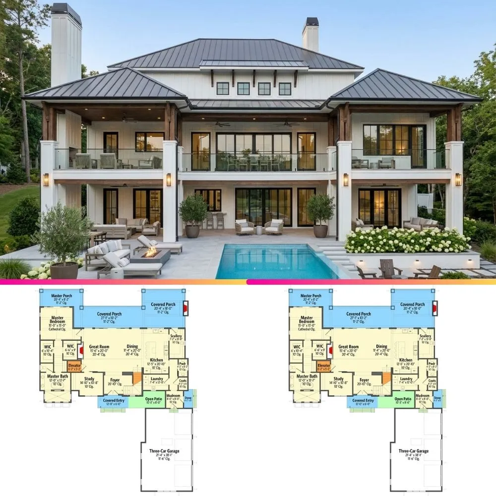 Modern House Plan with Amazing Outdoor Living & Pool