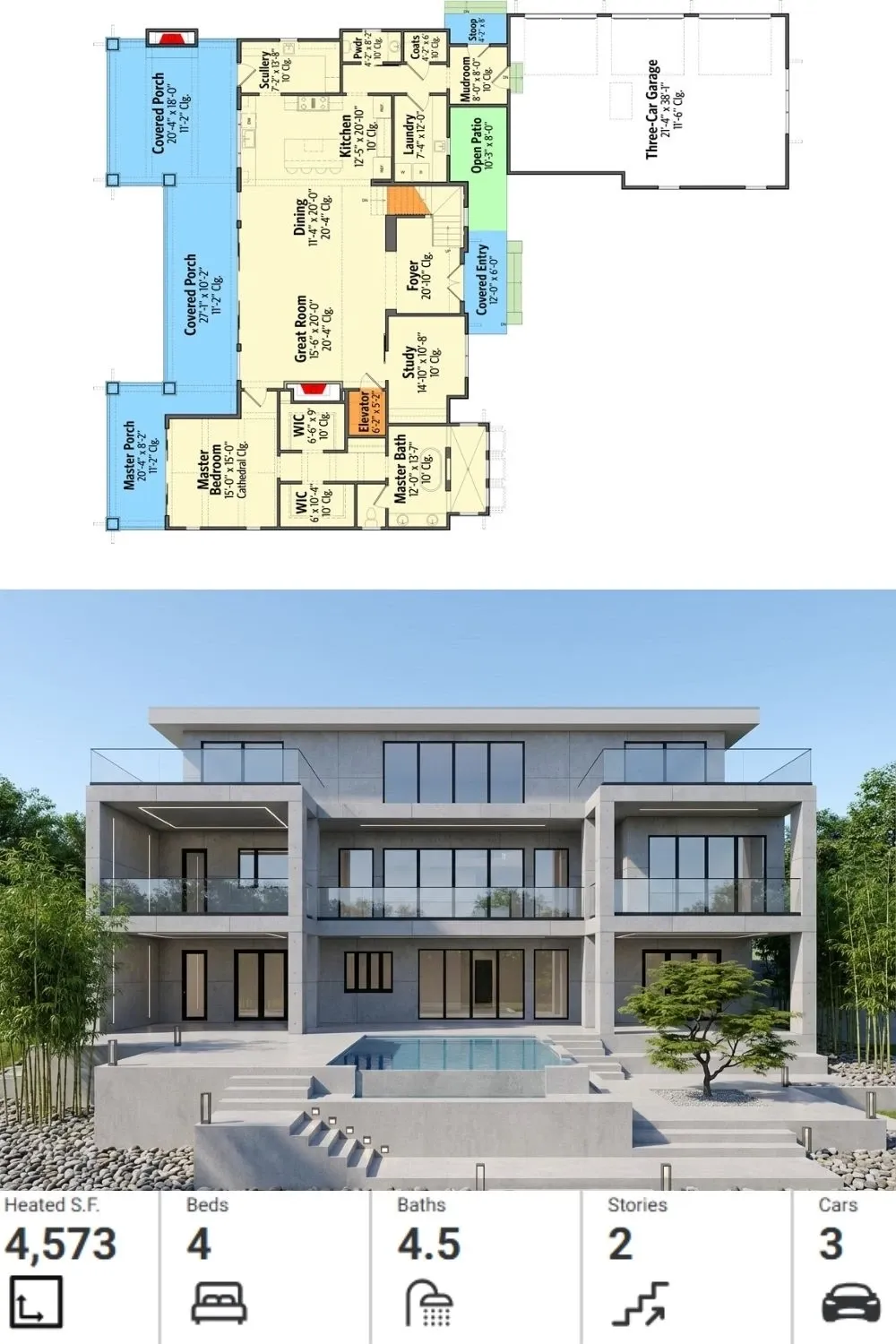 Ultra-Modern Concrete House Plan with Infinity Pool