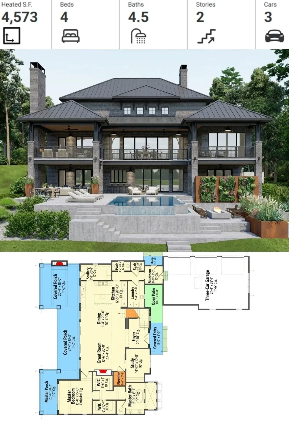 Modern Industrial Home Design with Pool & Green Wall