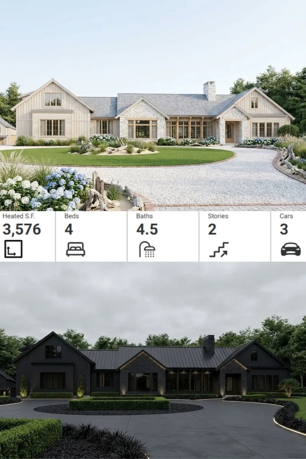 Modern Ranch Plan: Light vs. Dark Facade Inspiration