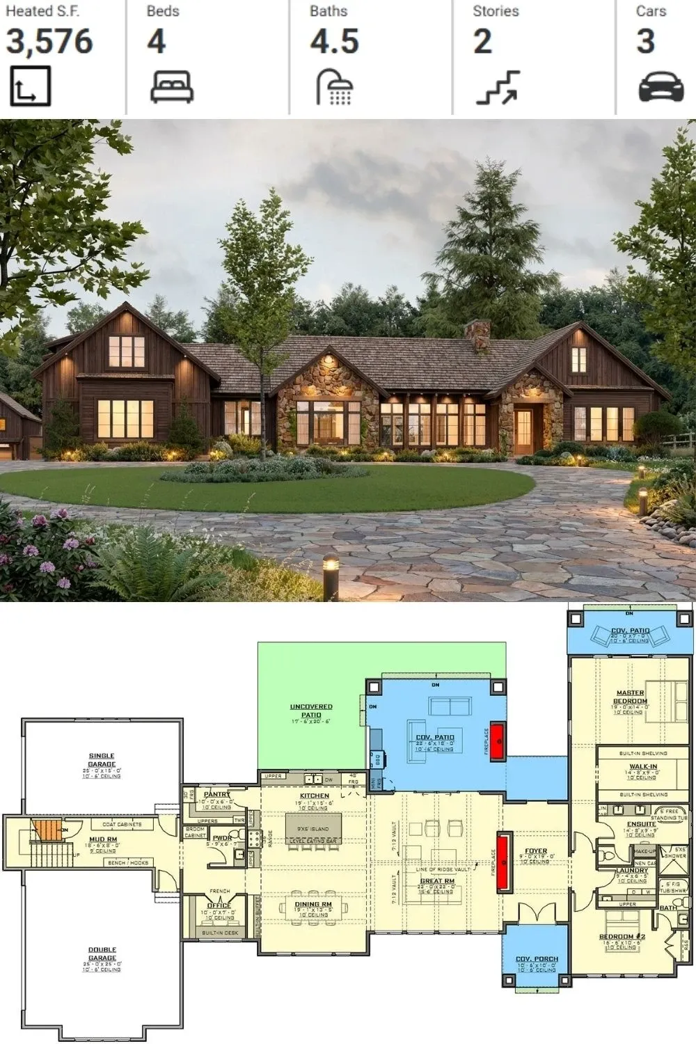 Rustic Elegance: 2-Story Ranch House Plan & Layout