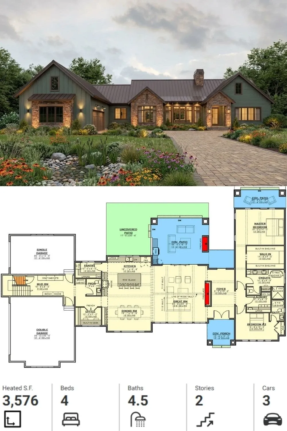 Craftsman-Inspired Ranch Plan with Outdoor Living