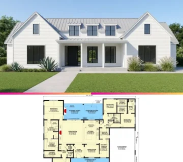 Single Story Modern Farmhouse Plan with Outdoor Kitchen